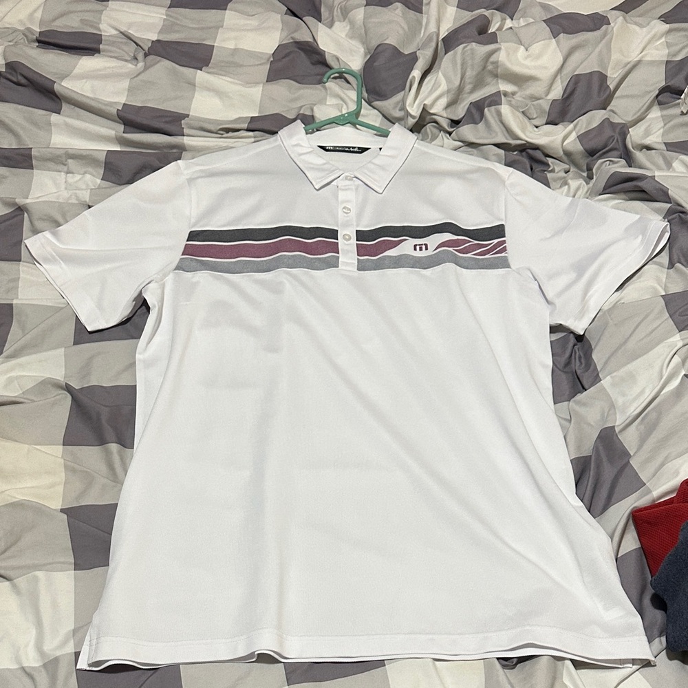 Travis Mathews Men’s White Polo Shirt with Stripes